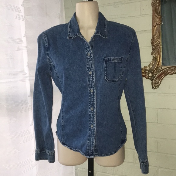 Vintage denim American eagle JEAN button down long sleeve western fitted top M - Picture 1 of 11